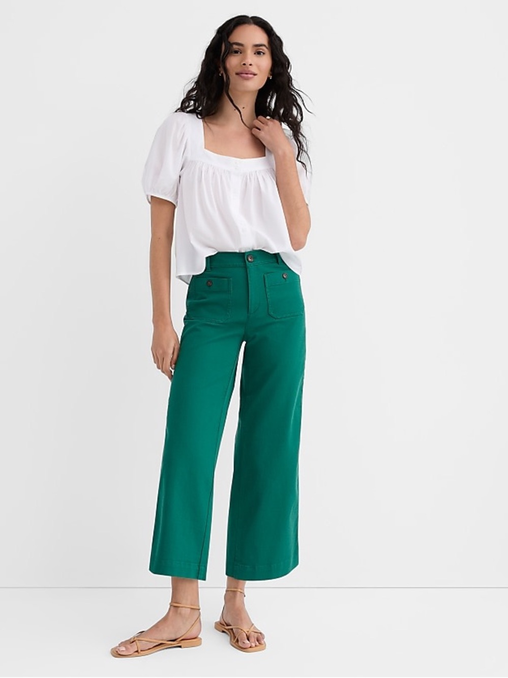 LOFT Palmer Twill, Wide Leg Crop, size 0 in Green